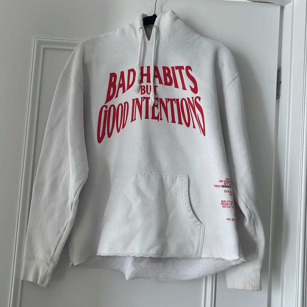 100% Auth VLONE x NAV Bad Habits But Good Intentions Hoodie White Large